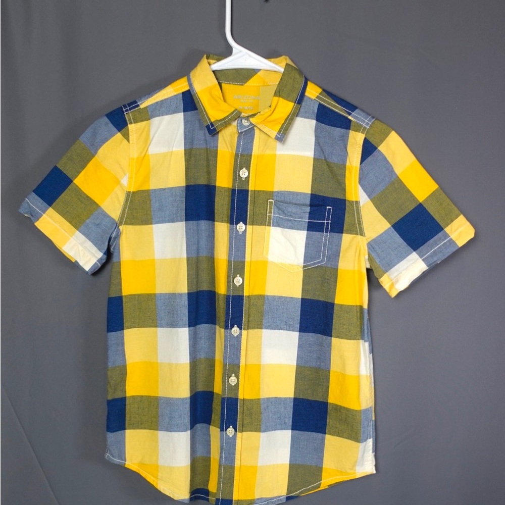 Arizona Jean Company Yellow and Blue Plaid Button Down Shirt